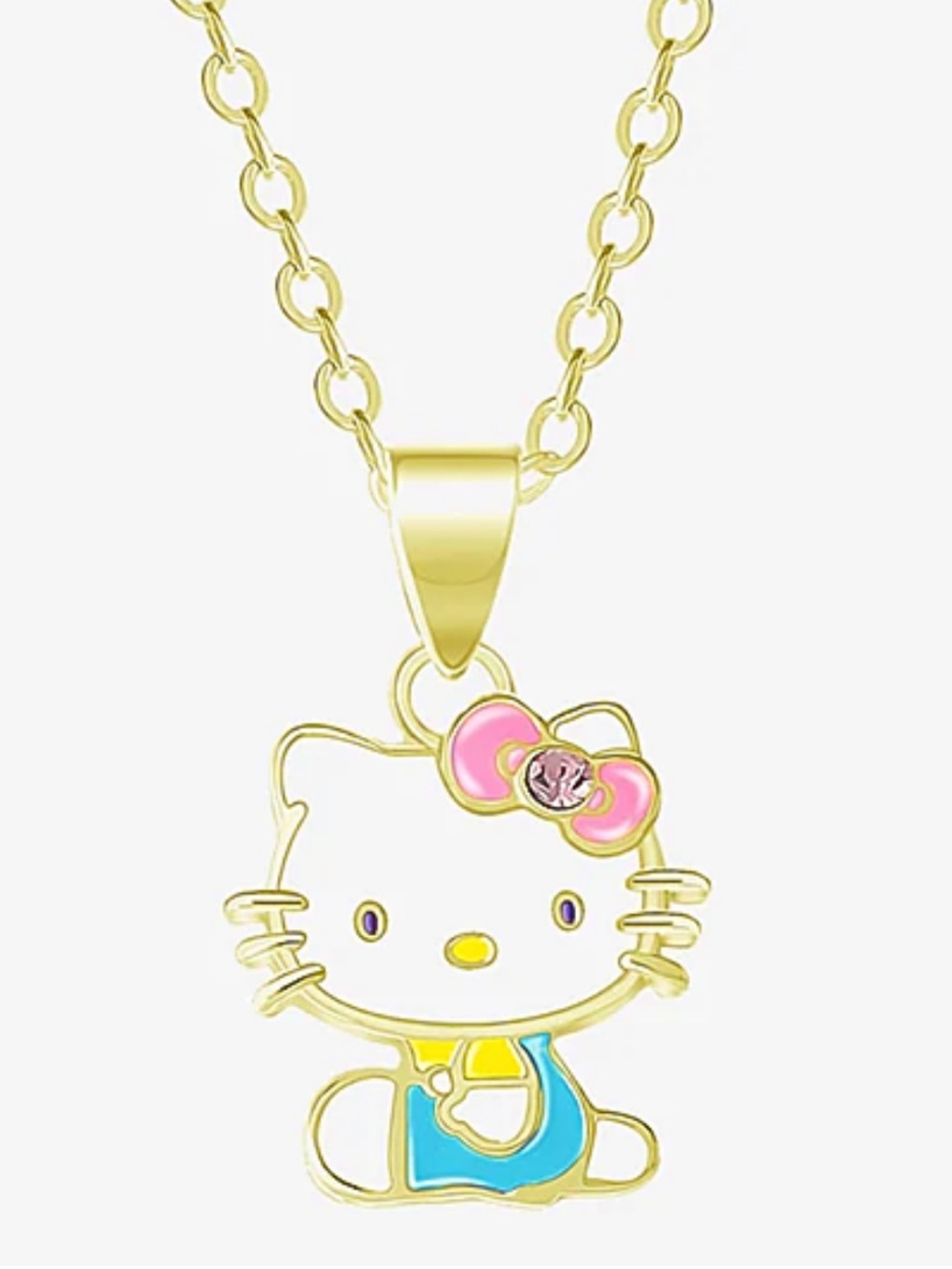 Hello Kitty Gold-Tone Pink Crystal Bow Pendant Necklace